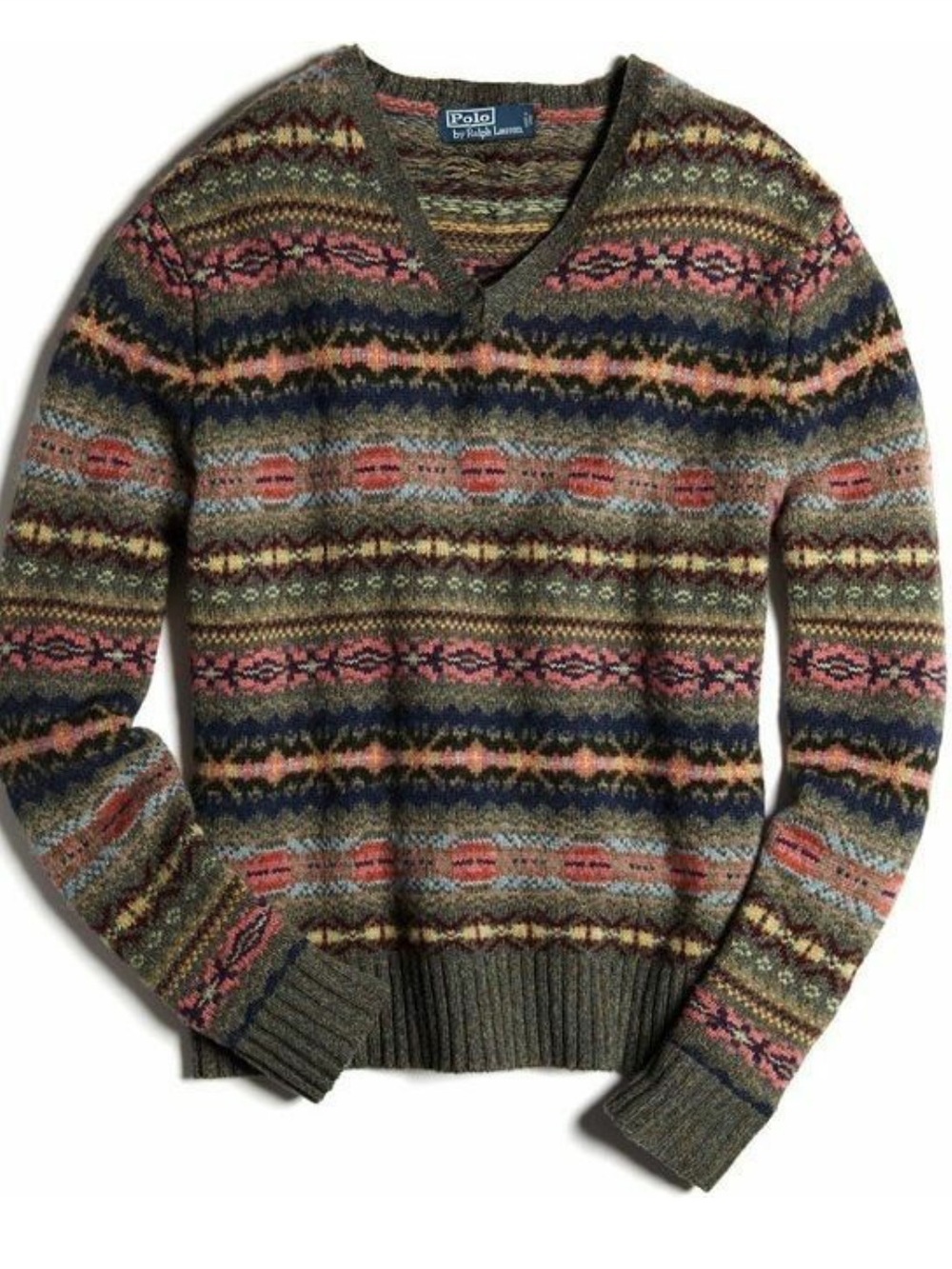Polo by Ralph Lauren Olive Multicolor Fair Isle V-Neck Sweater
